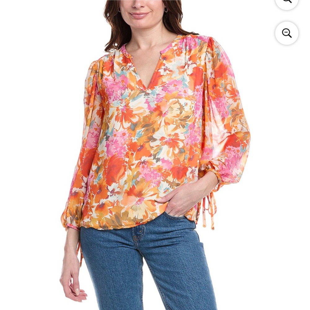 Vince Camuto Floral Blouse - Pink, Orange, Yellow